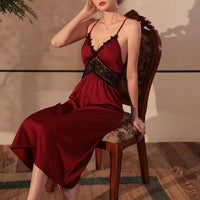 Sexy Lace Satin Patchwork Long Nightdress