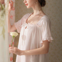 Long Square Collar Lace Nightdress