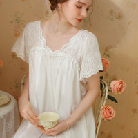 French Sweet Lace Short-Sleeved Nightdress