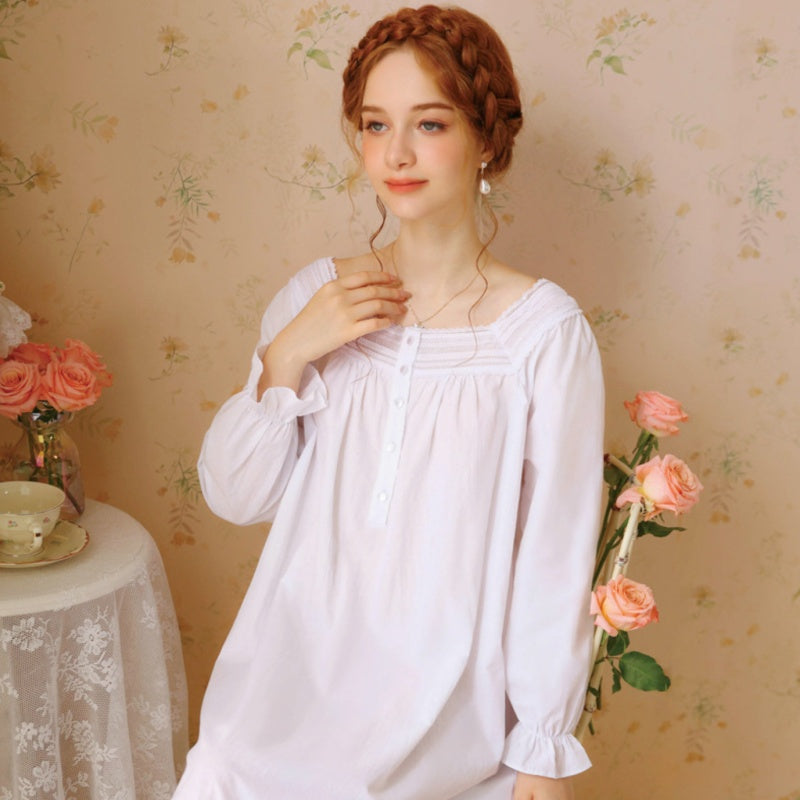 French Cotton Lace Long-Sleeved Nightdress