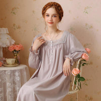 French Cotton Lace Long-Sleeved Nightdress