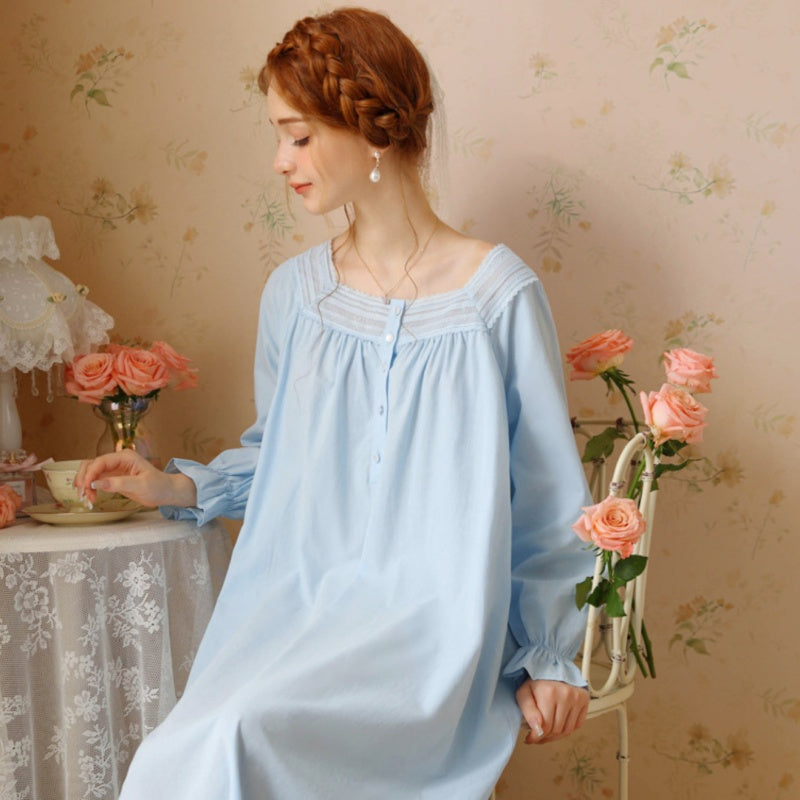 French Cotton Lace Long-Sleeved Nightdress