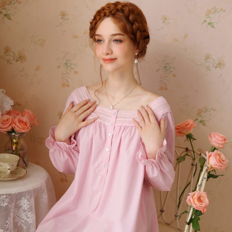 French Cotton Lace Long-Sleeved Nightdress