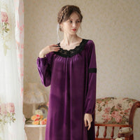 French Lace Velvet Long Sleeve Nightdress