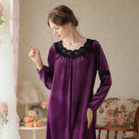 French Lace Velvet Long Sleeve Nightdress