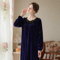 French Lace Velvet Long Sleeve Nightdress