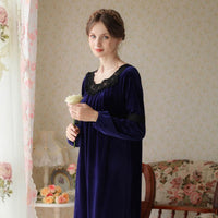 French Lace Velvet Long Sleeve Nightdress