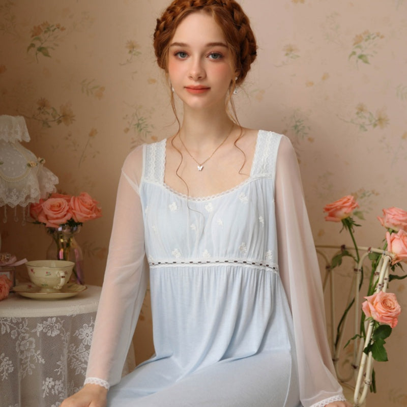 Elegant Gauze Square Collar Long Sleeve Nightdress