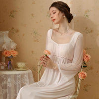 Elegant Gauze Square Collar Long Sleeve Nightdress