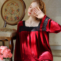 Elegant Square Neck Velvet Long Sleeve Nightdress