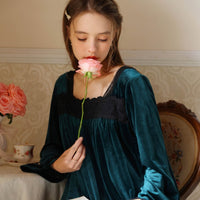 Elegant Square Neck Velvet Long Sleeve Nightdress