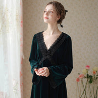 Lace Velvet Long-Sleeved Nightdress With Flared Sleeves