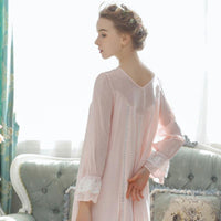 Palace Style Floral Lace Long-Sleeved Nightdress