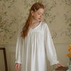 French Solid Color V-Neck Long Sleeve Nightdress With Small Hemline