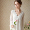 Palace Style Retro Lace Bow V-Neck Long-Sleeved Nightdress