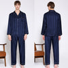 19 Momme Mulberry Silk Vertical Bar Dark Grain Men's Long Sleeve Pajamas Set