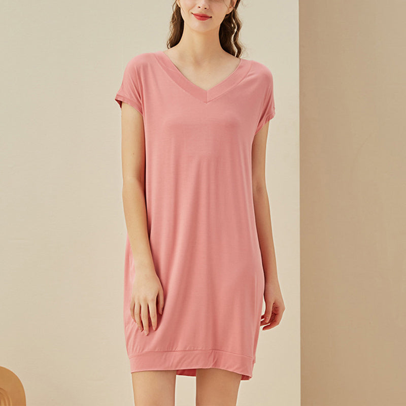 V Neck Short Sleeves Nightdress with Pockets