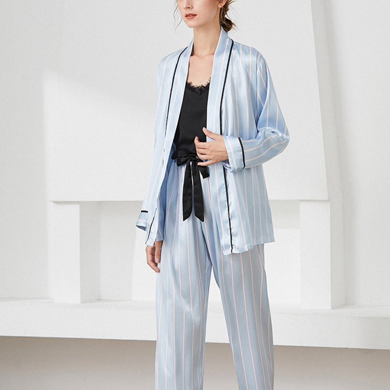 Blue Striped 3-Pieces Pajama Set