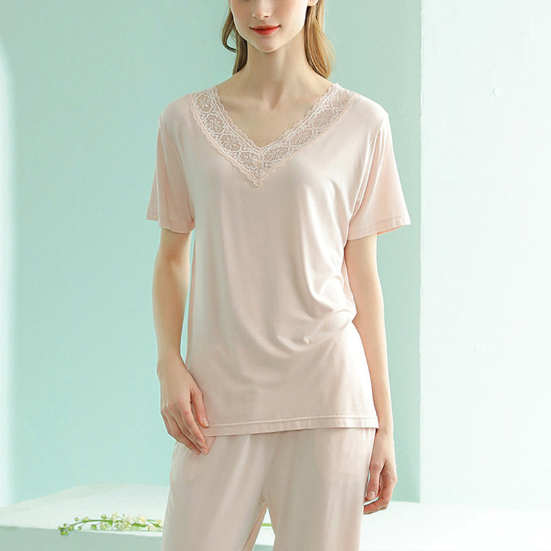 Lace Trimmed Modal Pajama Set