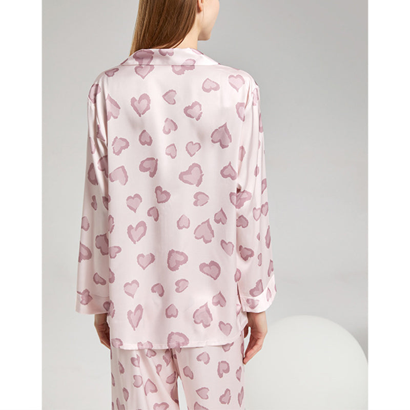 Pink Heart Print Pajama Set