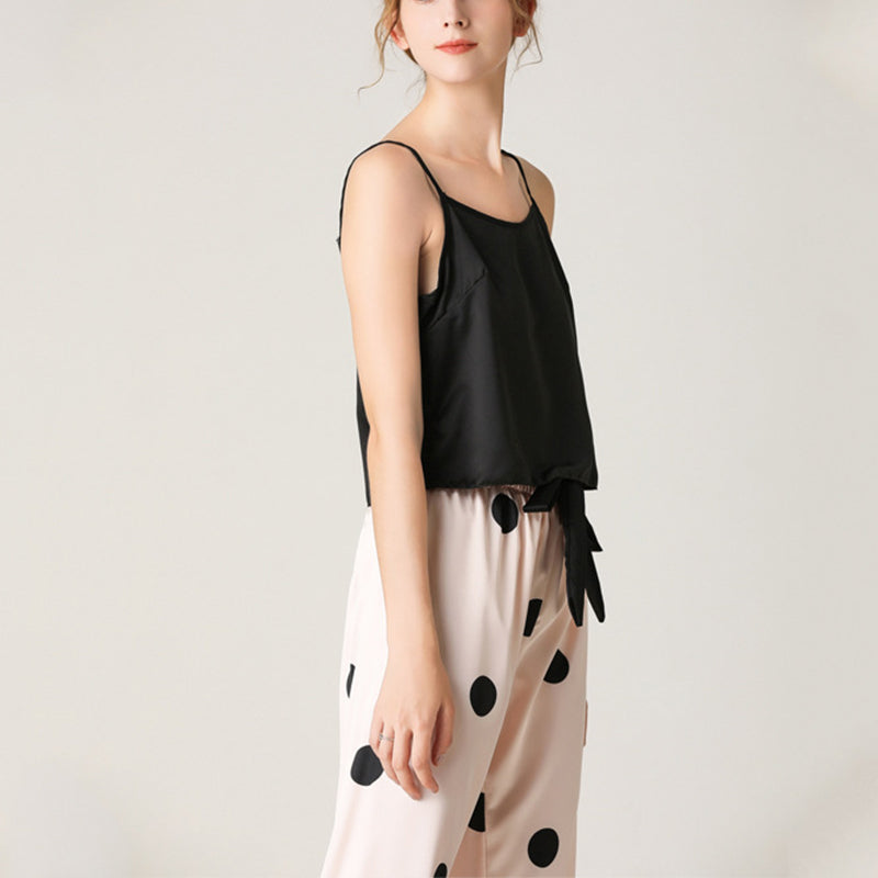 Black Camisole Pajama Set with Polka Dots Printed Pants