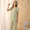 Green Women's Casual Lace Collar Pajamas