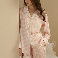 Pink Houndstooth Print Pajama Set