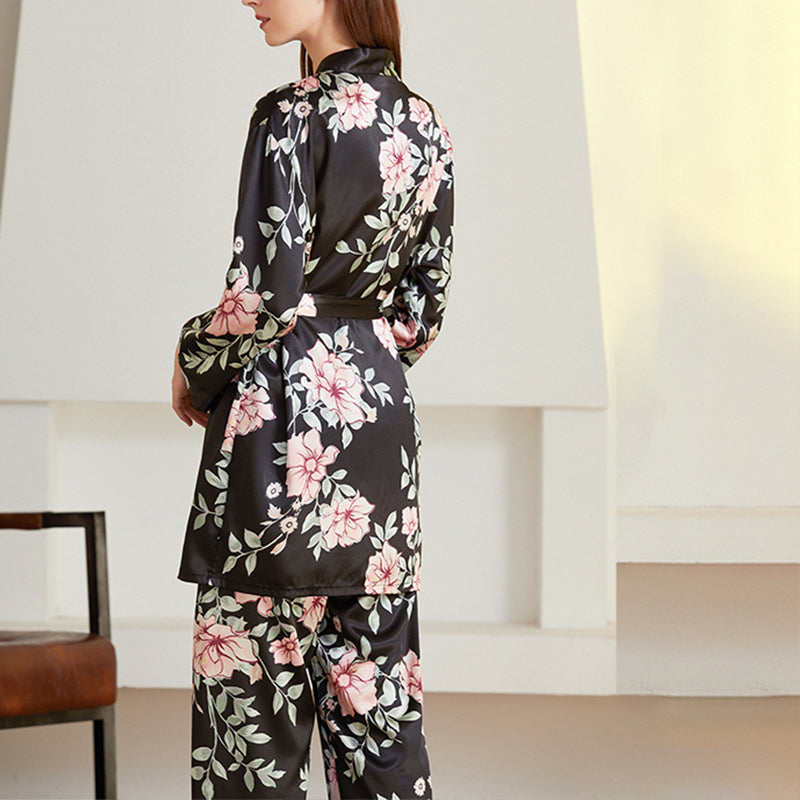 Black Floral Printed Pajama Set