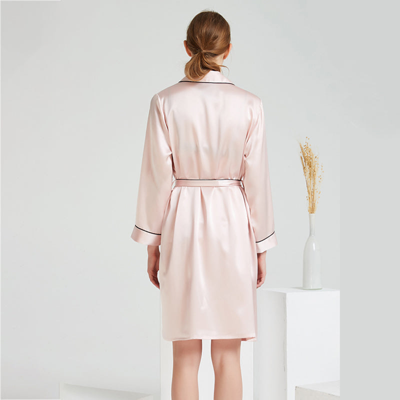 Pink Trimmed Mid Silk Robe