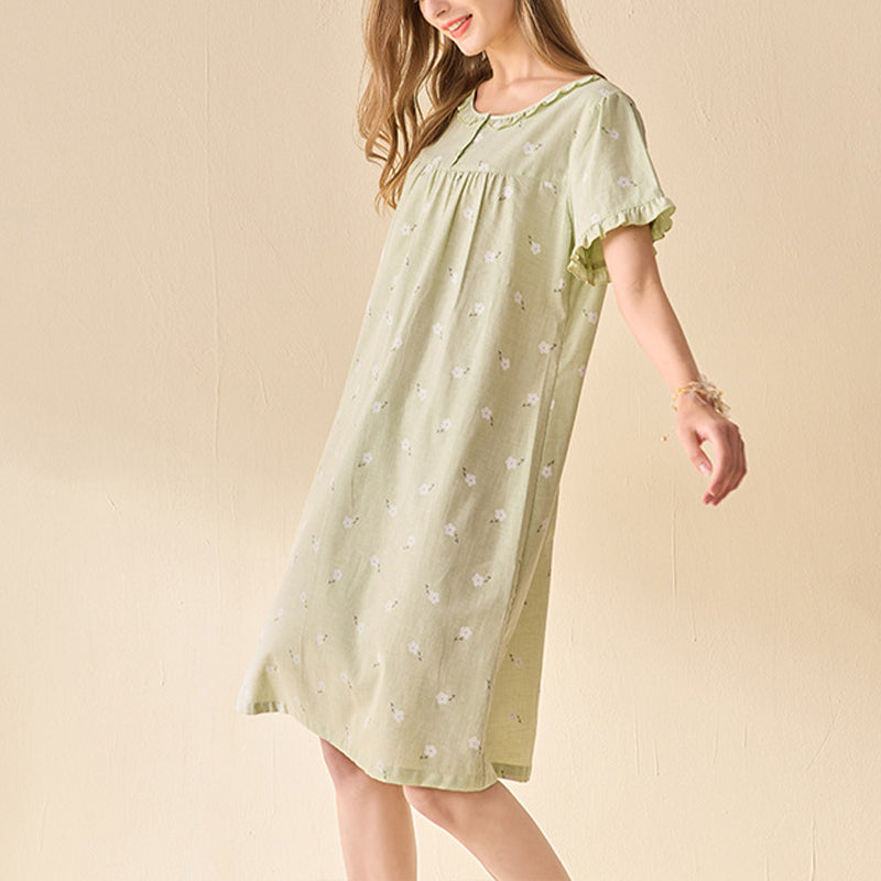 Flowers Printed Short Sleeves Sleepdress