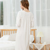 White Square Neck Long Sleeves Cotton Nightdress