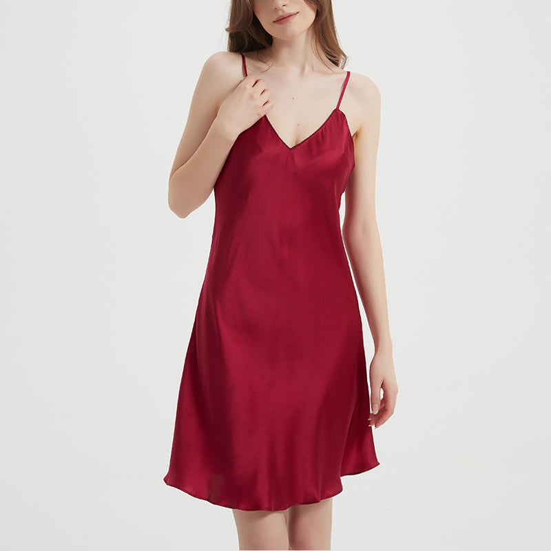 Women's Thin Mulberry Silk Solid Color Short Nightdress