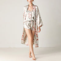 Gray Floral Printed Robe Set