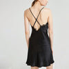 Black Lace Trimmed Silk Chemise