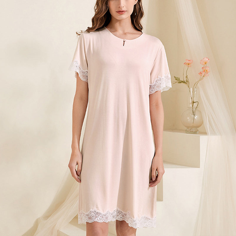 Round Neck Lace Trimmed Sleepdress