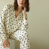 Beige Polka Dots Print Long Sleeved Pajama Set