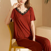 Eyelash Lace V Neck Pajama Set