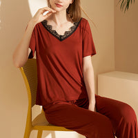 Eyelash Lace V Neck Pajama Set