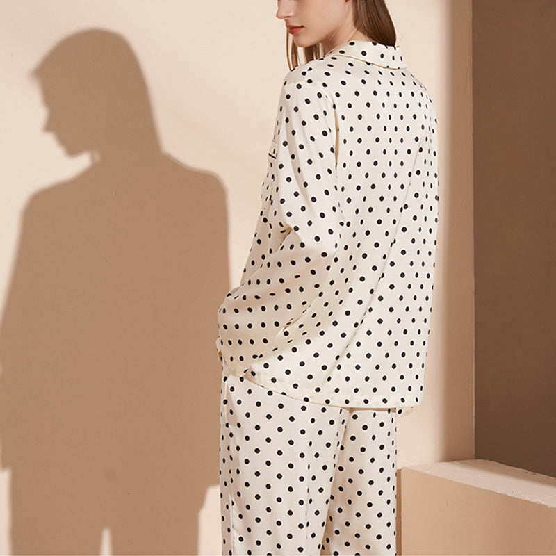 Apricot Polka Dots Print Long Sleeved Pajama Set