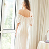 White Boat Neck Lace-up Cotton Dress