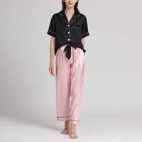 Black Short Sleeves Pajama with Pink Pants