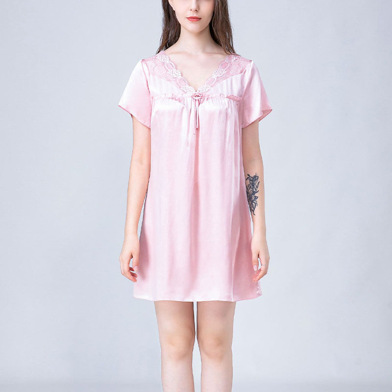 Lace-up V-Neck Silk Nightdress