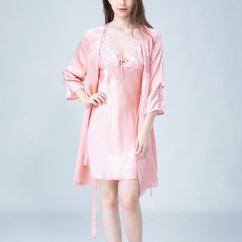 Embroidery Lace Nightdress and Robe Set