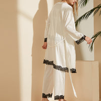 White Lace Trimed Long Pajama Set