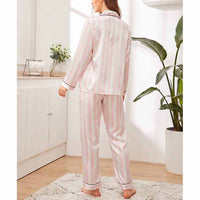 Pink Wide Stripe Satin Pajama Set