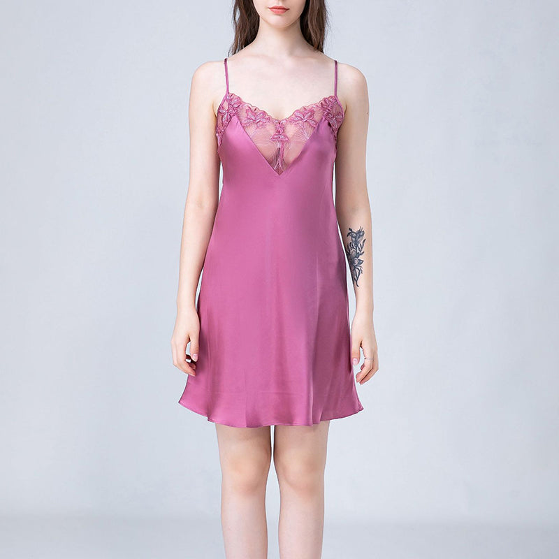 Floral Lace Silk Cami Sleep Dress