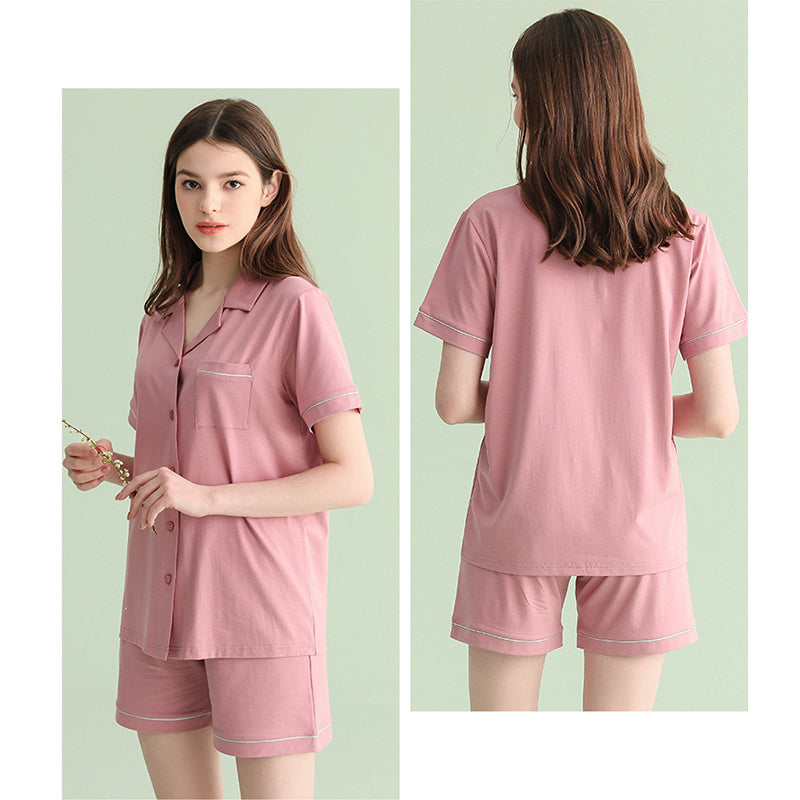 Women's Notched Collar Couple Short Pajama Set