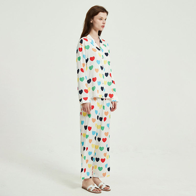 Colorful Love Heart Print Women's Pajamas