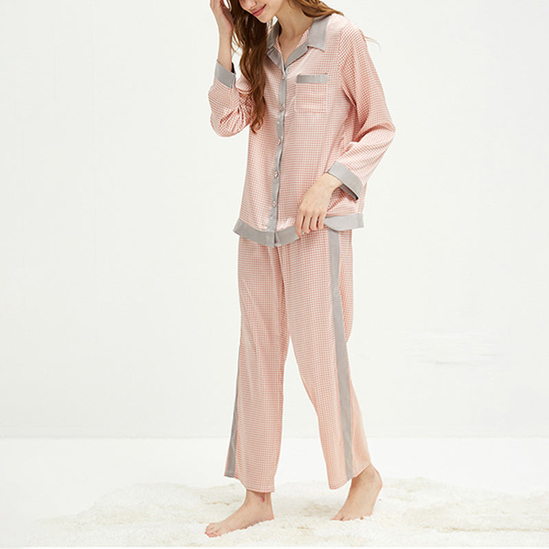 Pink Houndstooth Printed Pajama Set
