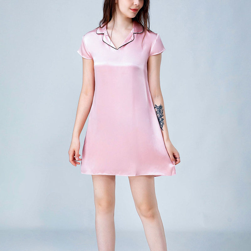 Notched Collar A-line Silk Nightdress